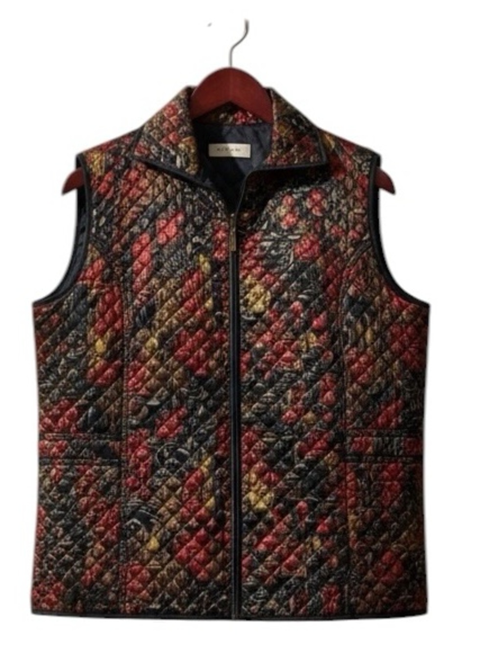 TanJay Paisley Quilted Vest Red Gold Plus Size 16